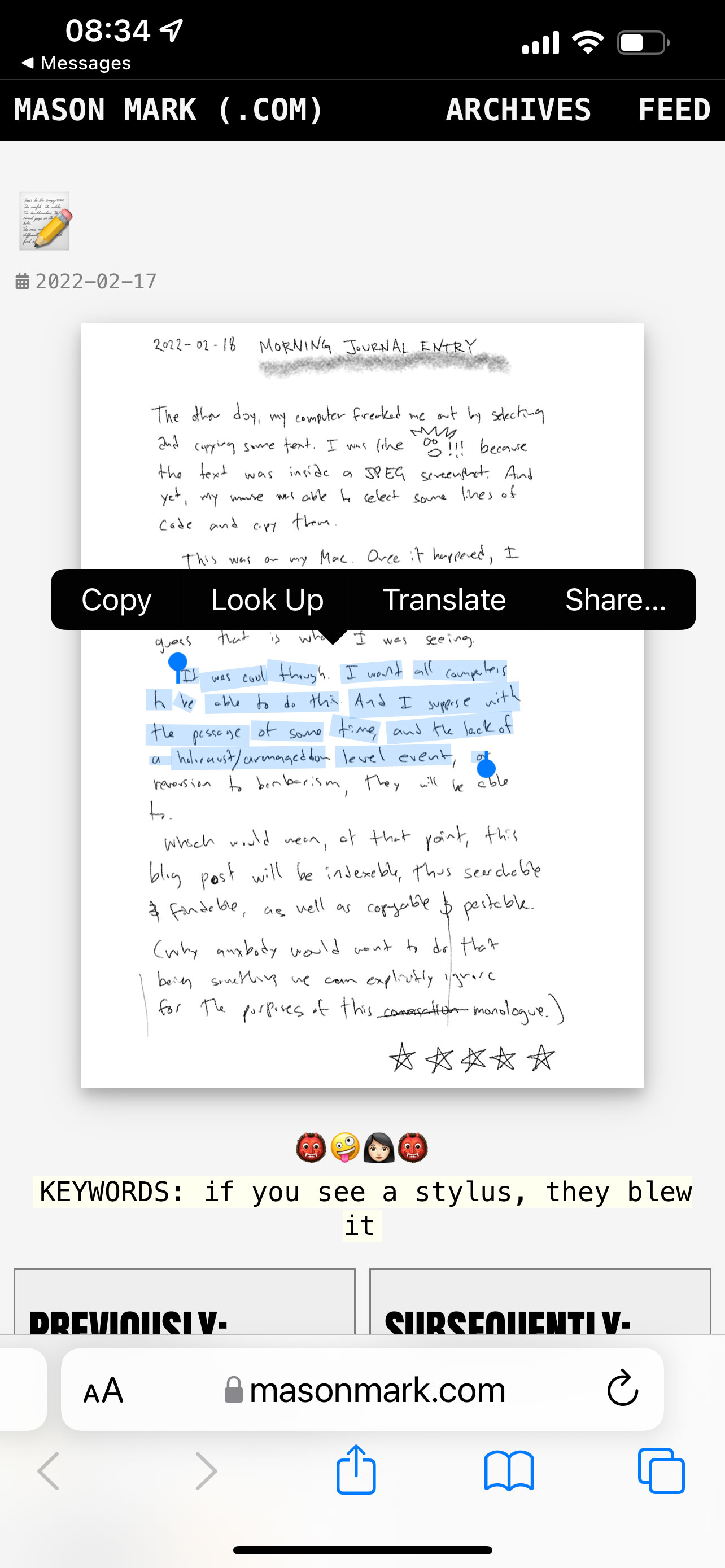 so fuckin cool! selecting words in an image file showing a picture of handwritten text